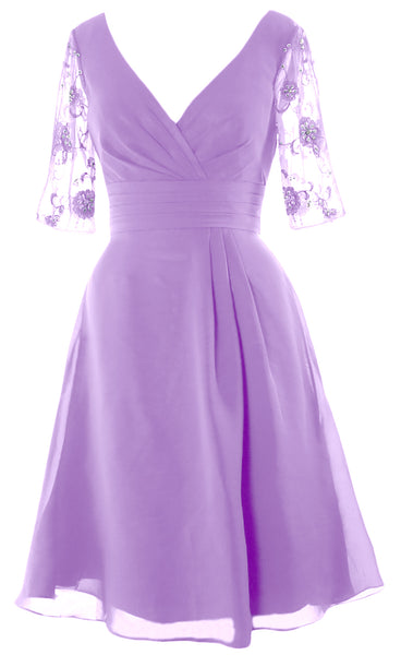 MACloth Women Half Sleeves V Neck Cocktail Dress Short Mother of The Bride Dresses