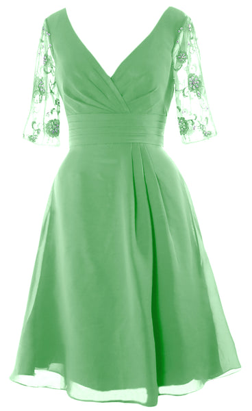 MACloth Women Half Sleeves V Neck Cocktail Dress Short Mother of The Bride Dresses