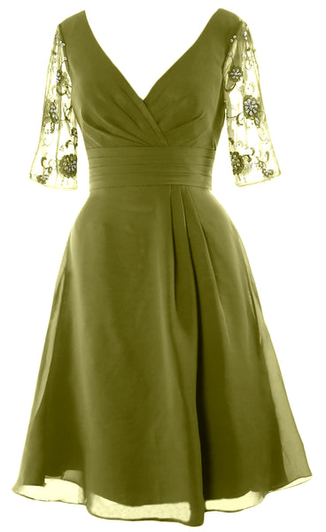 MACloth Women Half Sleeves V Neck Cocktail Dress Short Mother of The Bride Dresses
