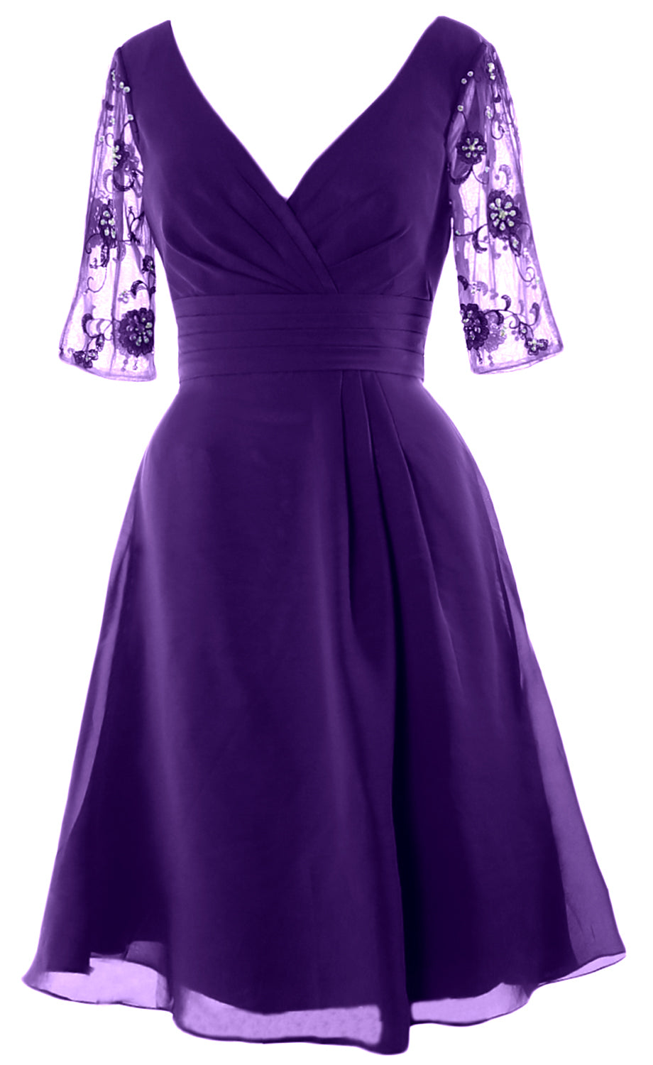 MACloth Damen Cocktailkleid mit halblangen Ärmeln und V-Ausschnitt, kurzes Kleid für die Brautmutter