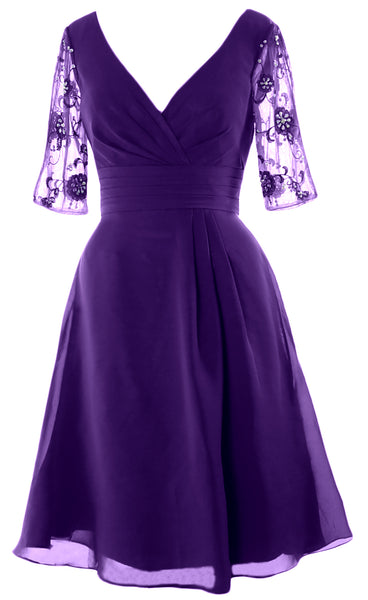 MACloth Women Half Sleeves V Neck Cocktail Dress Short Mother of The Bride Dresses