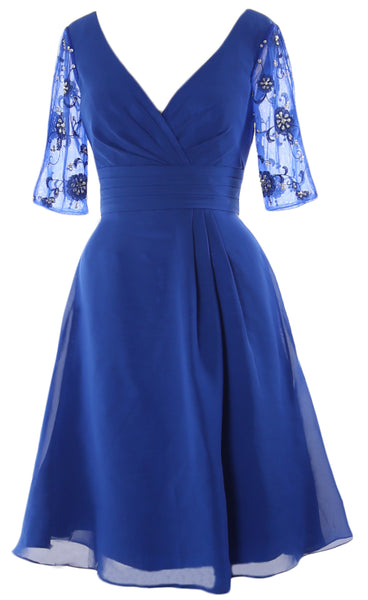 MACloth Women Half Sleeves V Neck Cocktail Dress Short Mother of The Bride Dresses
