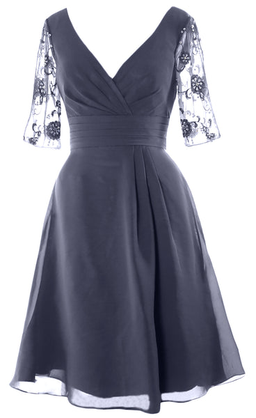 MACloth Women Half Sleeves V Neck Cocktail Dress Short Mother of The Bride Dresses