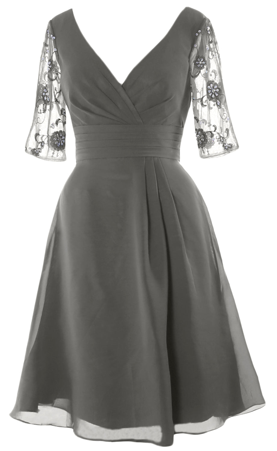 MACloth Damen Cocktailkleid mit halblangen Ärmeln und V-Ausschnitt, kurzes Kleid für die Brautmutter