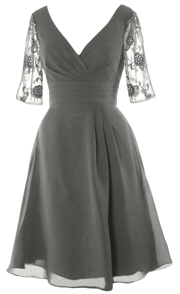 MACloth Women Half Sleeves V Neck Cocktail Dress Short Mother of The Bride Dresses