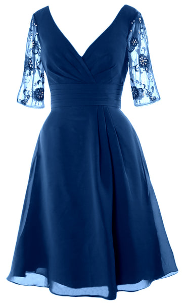 MACloth Women Half Sleeves V Neck Cocktail Dress Short Mother of The Bride Dresses