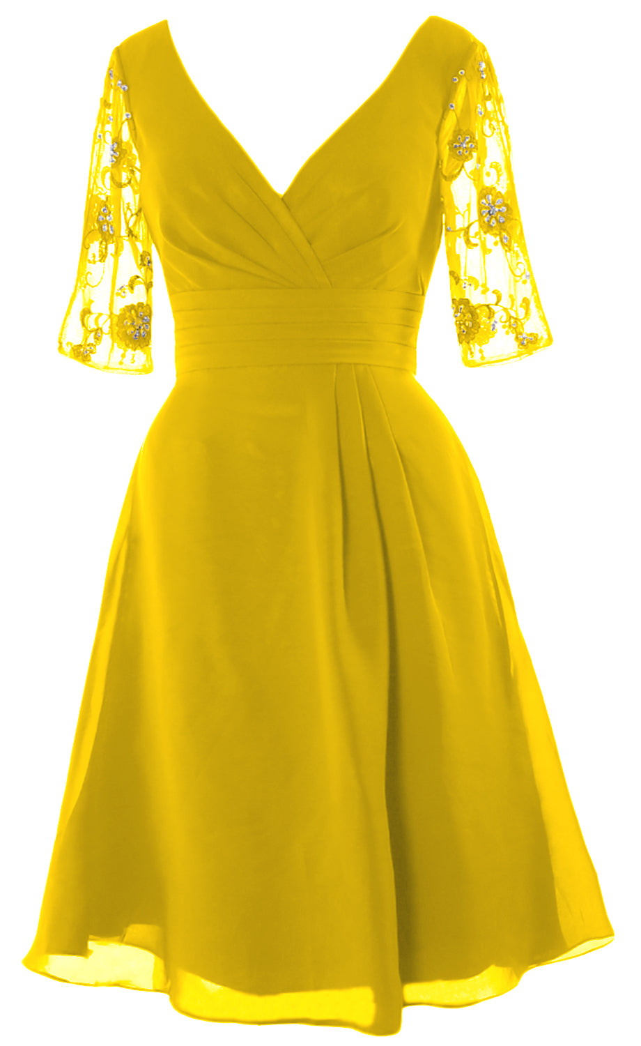 MACloth Damen Cocktailkleid mit halblangen Ärmeln und V-Ausschnitt, kurzes Kleid für die Brautmutter