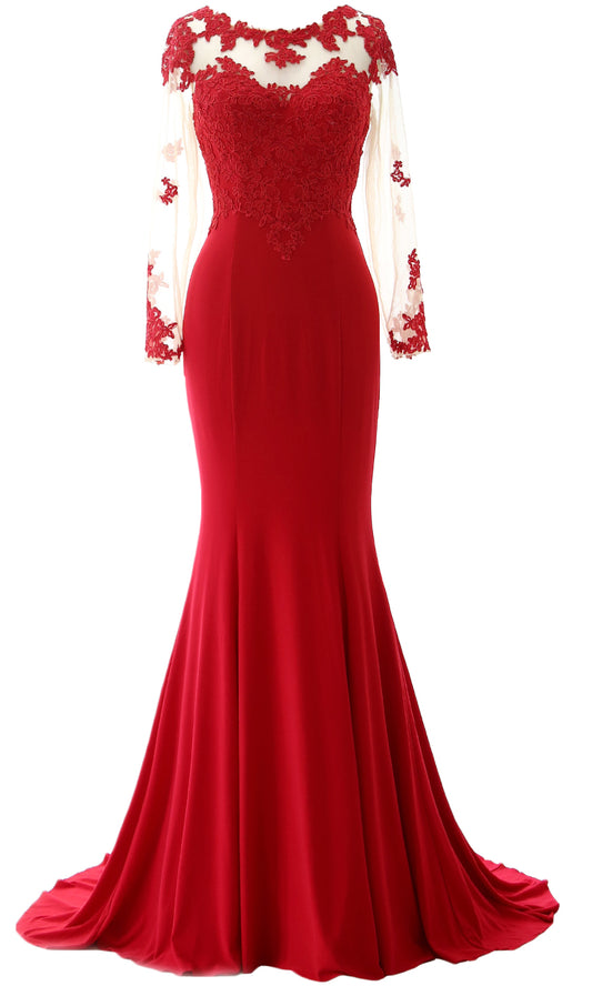 MACloth Damen Meerjungfrau Langarm Abendkleid Jersey Kleid für die Brautmutter