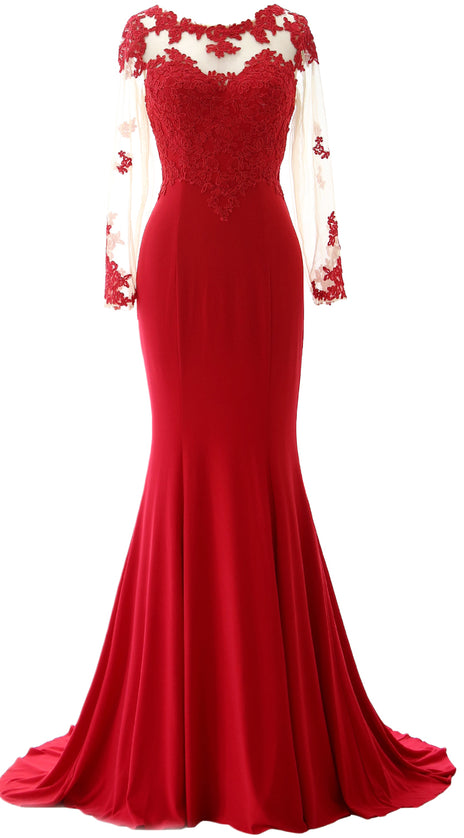 MACloth Women Mermaid Long Sleeve Evening Gown Jersey Mother of The Bride Dress