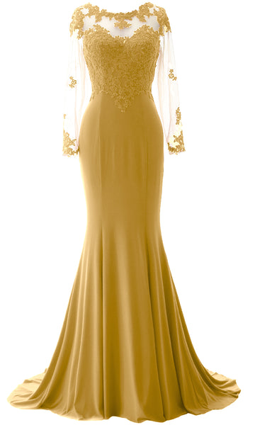 MACloth Women Mermaid Long Sleeve Evening Gown Jersey Mother of The Bride Dress