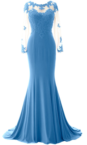 MACloth Women Mermaid Long Sleeve Evening Gown Jersey Mother of The Bride Dress
