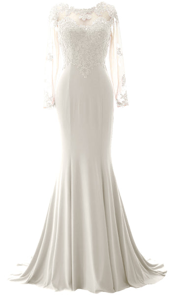 MACloth Women Mermaid Long Sleeve Evening Gown Jersey Mother of The Bride Dress