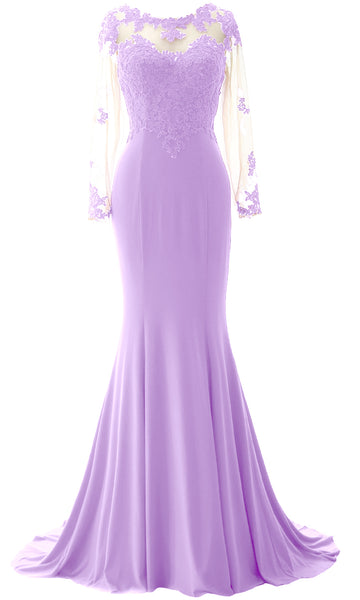 MACloth Women Mermaid Long Sleeve Evening Gown Jersey Mother of The Bride Dress
