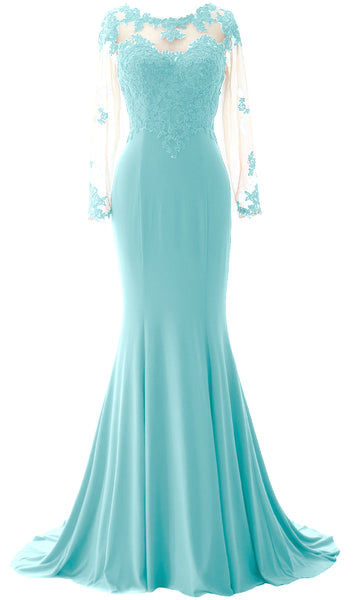 MACloth Women Mermaid Long Sleeve Evening Gown Jersey Mother of The Bride Dress