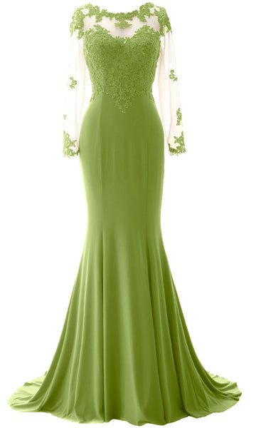 MACloth Women Mermaid Long Sleeve Evening Gown Jersey Mother of The Bride Dress