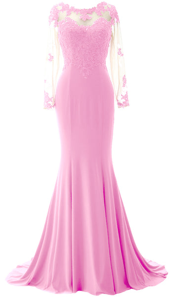 MACloth Women Mermaid Long Sleeve Evening Gown Jersey Mother of The Bride Dress