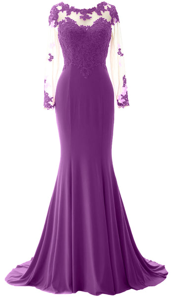 MACloth Women Mermaid Long Sleeve Evening Gown Jersey Mother of The Bride Dress