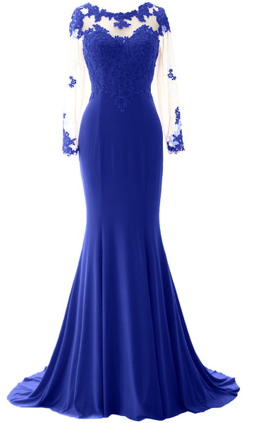 MACloth Women Mermaid Long Sleeve Evening Gown Jersey Mother of The Bride Dress