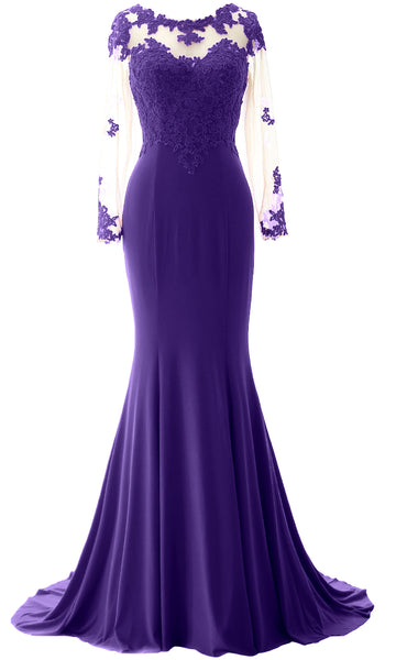 MACloth Women Mermaid Long Sleeve Evening Gown Jersey Mother of The Bride Dress