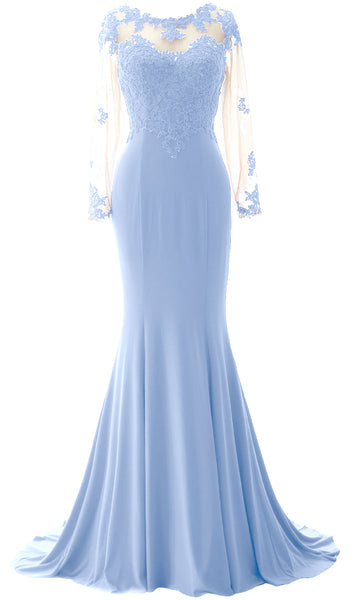 MACloth Women Mermaid Long Sleeve Evening Gown Jersey Mother of The Bride Dress