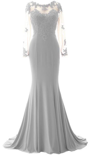 MACloth Women Mermaid Long Sleeve Evening Gown Jersey Mother of The Bride Dress