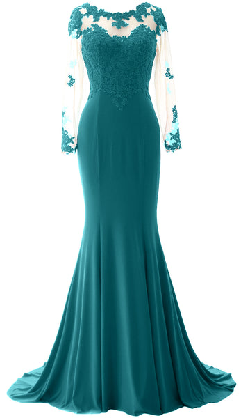 MACloth Women Mermaid Long Sleeve Evening Gown Jersey Mother of The Bride Dress