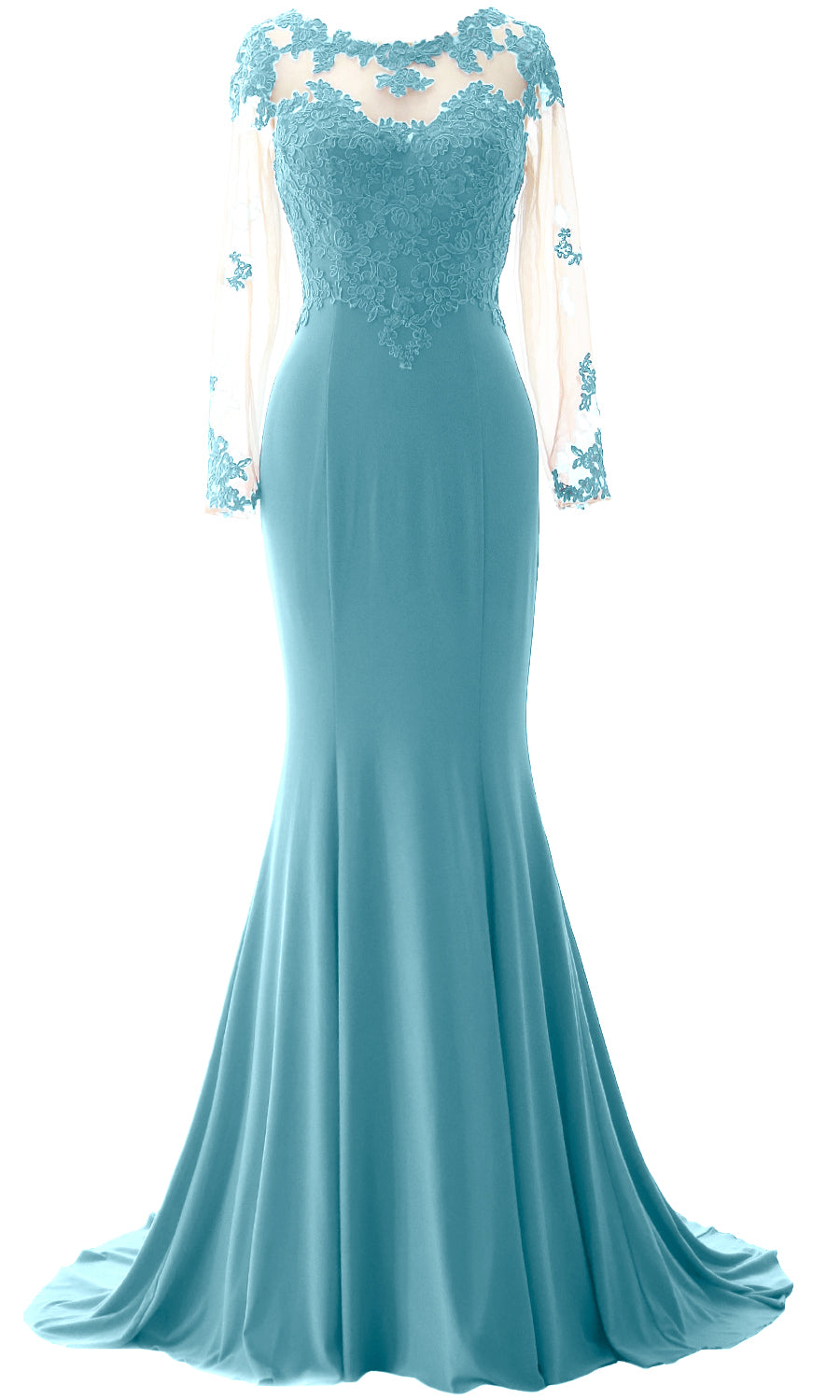 MACloth Damen Meerjungfrau Langarm Abendkleid Jersey Kleid für die Brautmutter