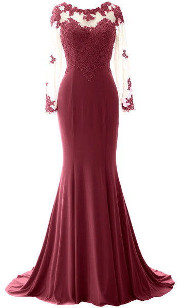 MACloth Women Mermaid Long Sleeve Evening Gown Jersey Mother of The Bride Dress
