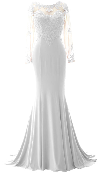 MACloth Women Mermaid Long Sleeve Evening Gown Jersey Mother of The Bride Dress