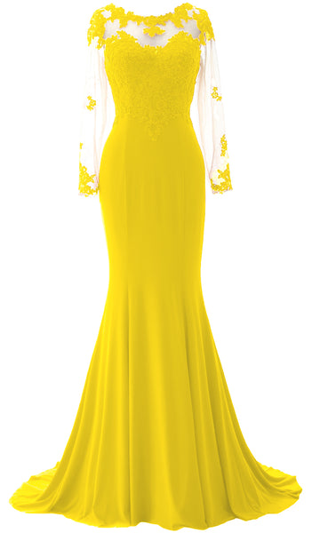 MACloth Women Mermaid Long Sleeve Evening Gown Jersey Mother of The Bride Dress