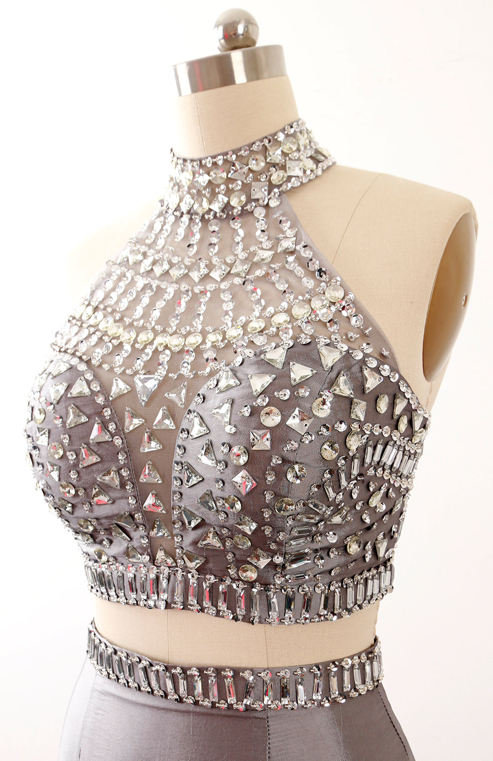 MACloth Damen Meerjungfrau Zweiteiliges Ballkleid mit hohem Halsausschnitt aus Taft, lang, formelles Kleid