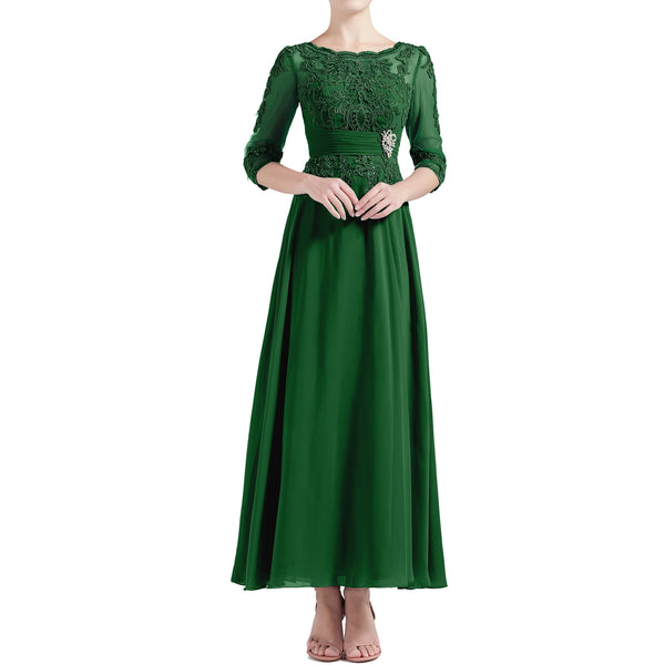 MACloth Women Tea Length 3/4 Sleeve Boat Neck Mother Bride Dresses Bridal Party