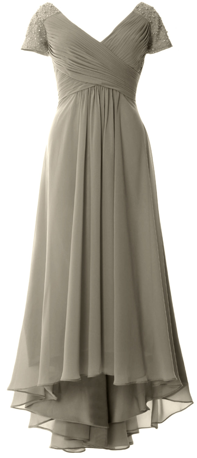 MACloth Mujeres Manga Corta Cuello En V Hi Lo Madre De La Novia Vestidos De Novio Vestido De Noche