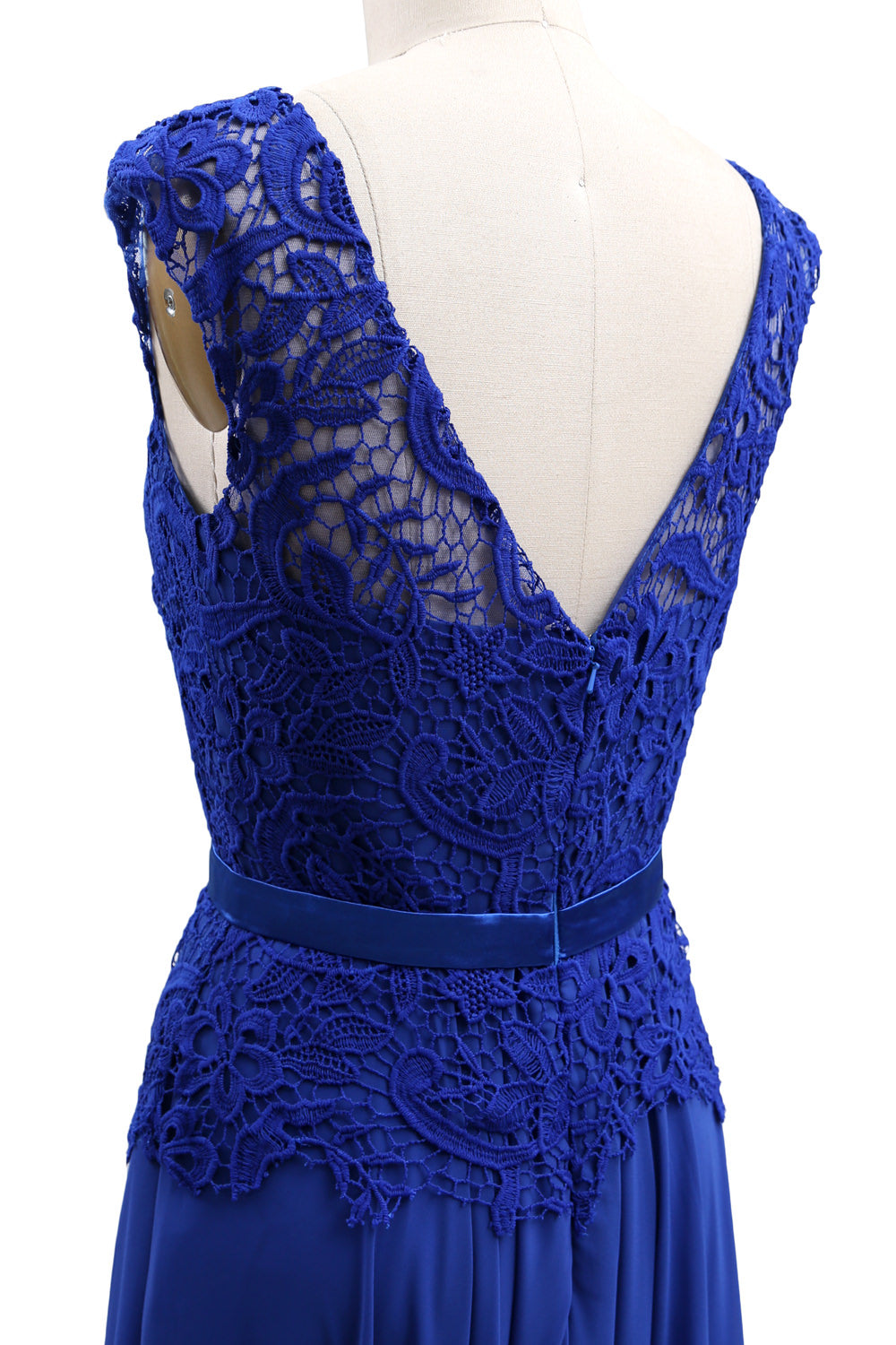 MACloth Women V Neck Lace Chiffon Party Formal Gown Midi Mother of Bride Dress