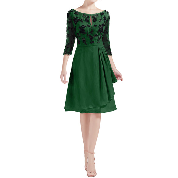 MACloth Women Boat Neck 3/4 Sleeves Short Lace Mother Bride Dresses Cocktail MoB