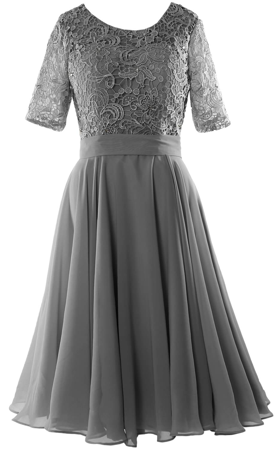 Macloth Women Short Mother Bride Dresses Half Sleeve Wedding Guest Dinner Lace Gray / Above Knee / Custom Size Macloth Women Short Mother Bride Dresses Half Sleeve Wedding Guest Dinner Lace Gray / Above Knee / Custom Size