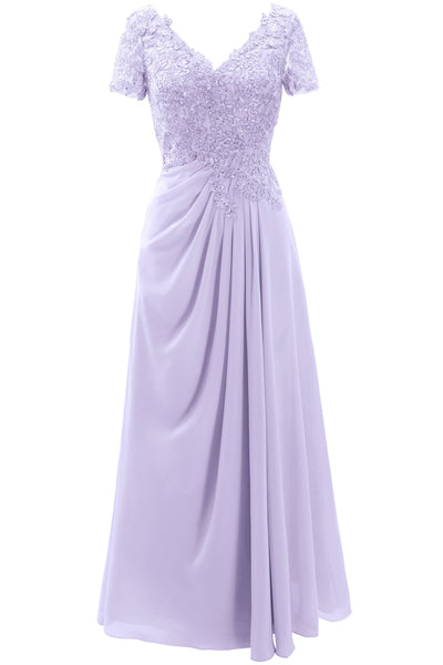 MACloth Women Mother of the Bride Dresses Short Sleeve Lace Wedding Evening Gown