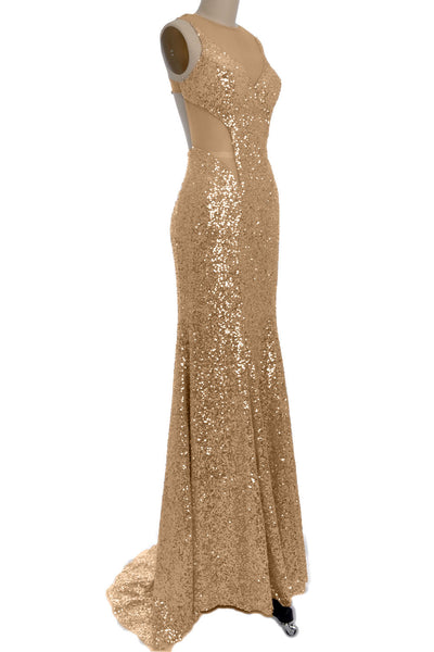 MACloth Gorgeous Mermaid Cut Out Sequin Long Prom Party Dress Evening Gown