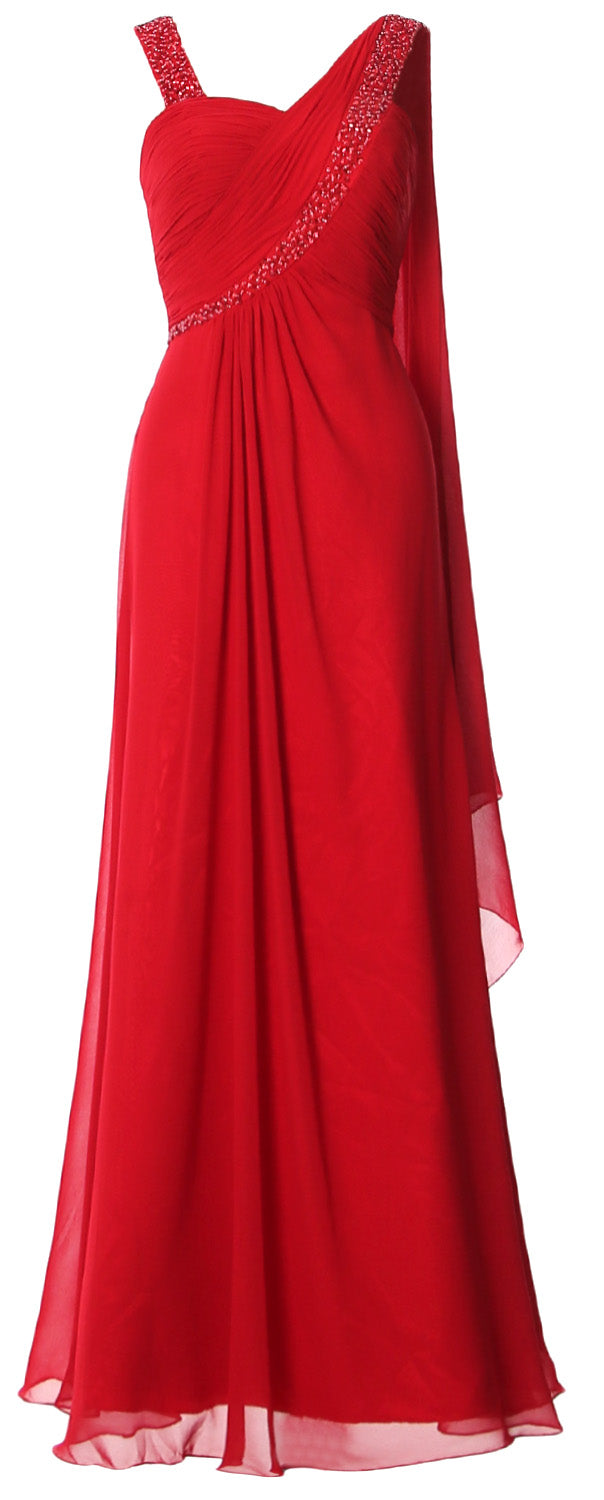 MACloth Women Beading Long Pleated Prom Dresses Evening Party Formal Gown