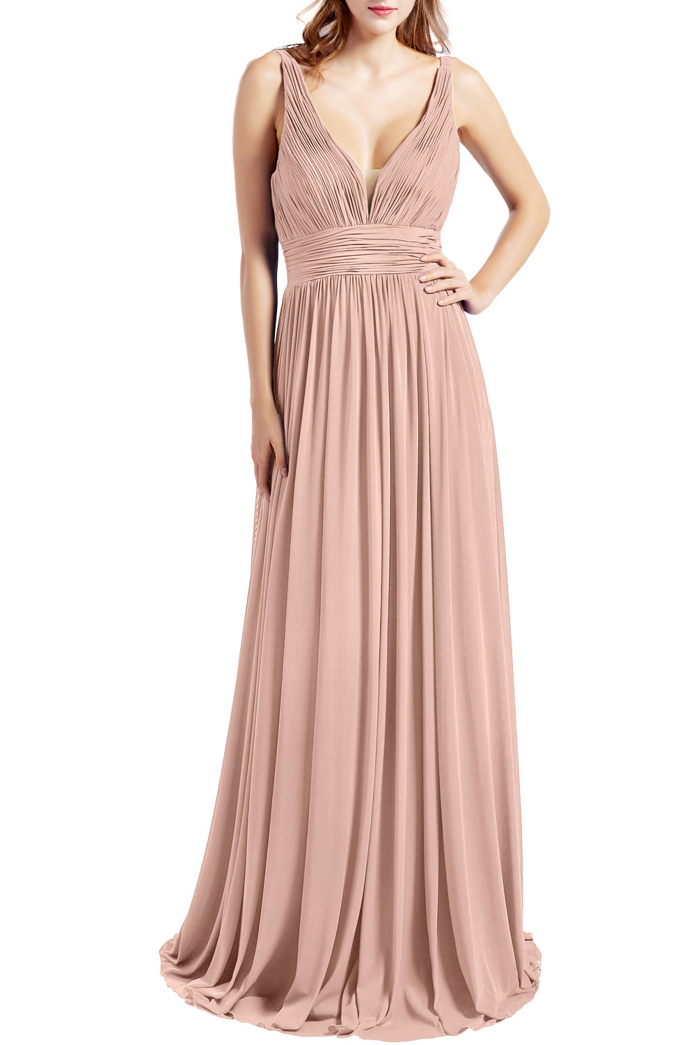 MACloth Women Sleeveless V Neck Bridesmaid Dresses Beach Wedding