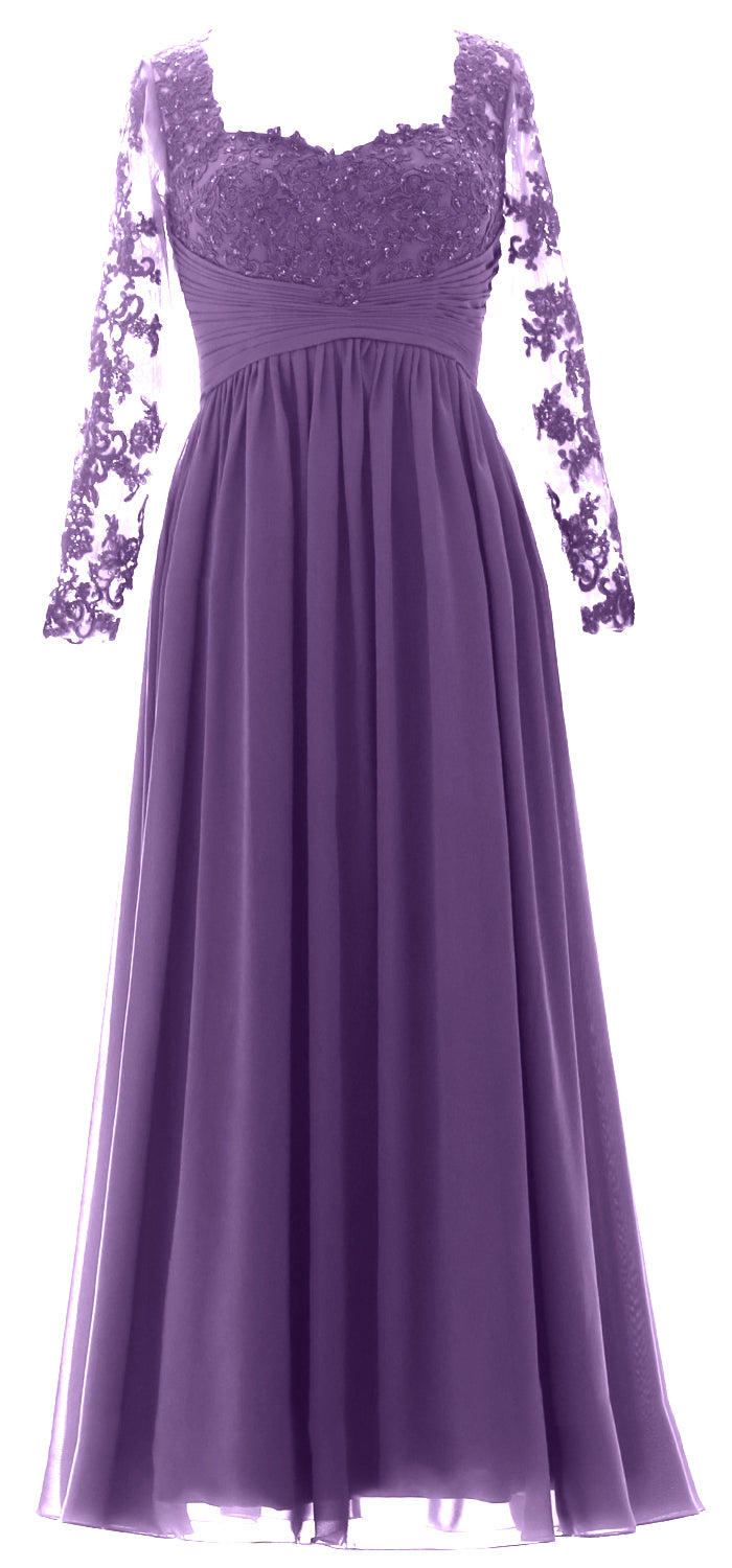 MACloth Damen Kleider für die Brautmutter, Spitze, formelles Abendkleid mit Ärmeln