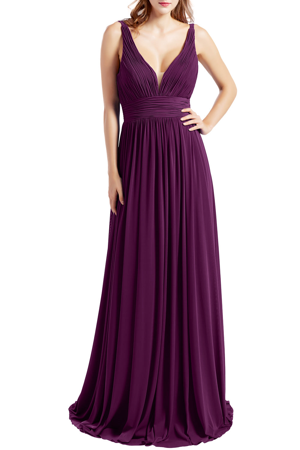 MACloth Women Sleeveless V Neck Bridesmaid Dresses Beach Wedding