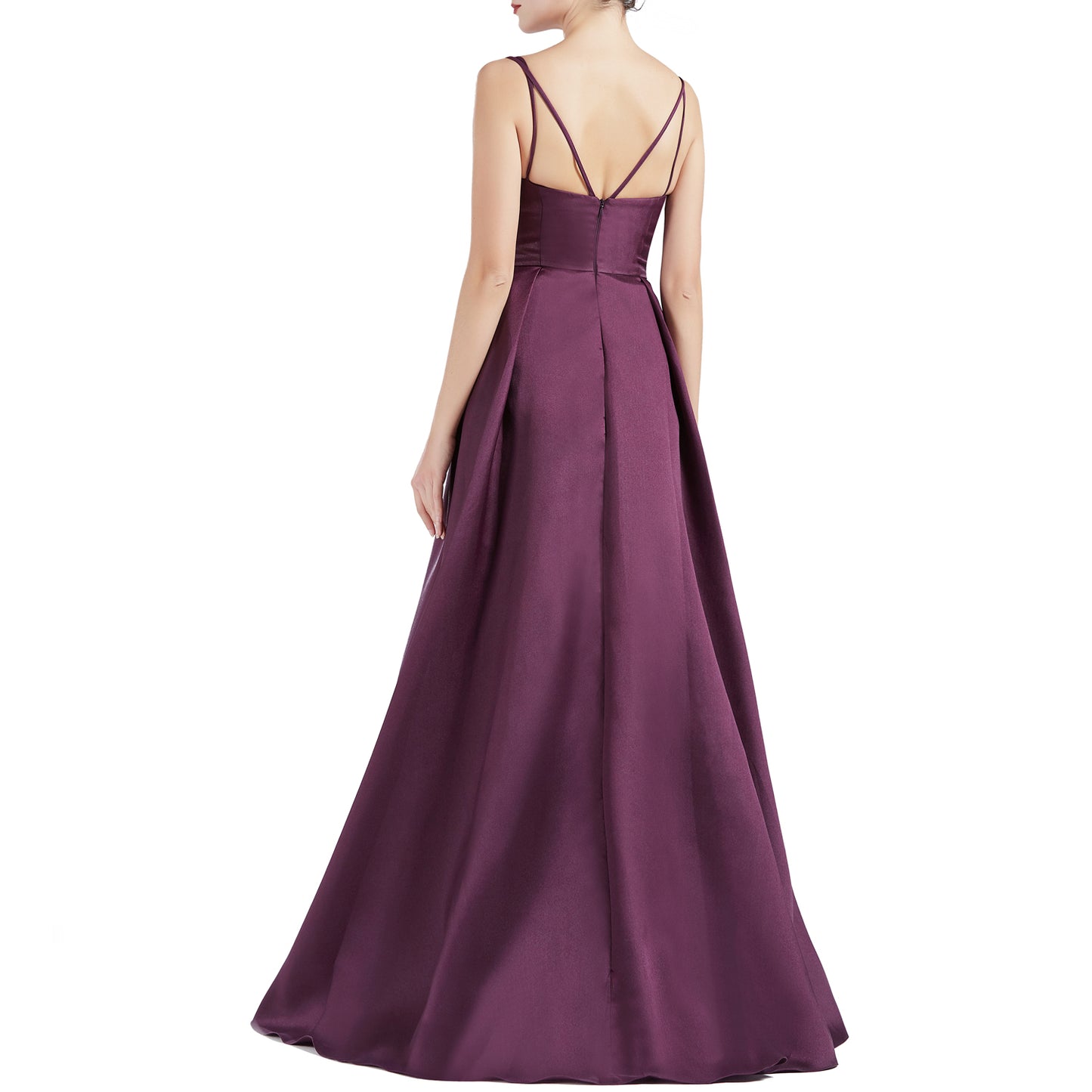 MACloth Mujeres A Línea V Cuello Largo Satén Vestidos de Fiesta de Graduación Vestido de Baile de Boda