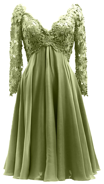 MACloth Women Long Sleeves Short Mother  Bride Dresses V Neck Cocktail Party