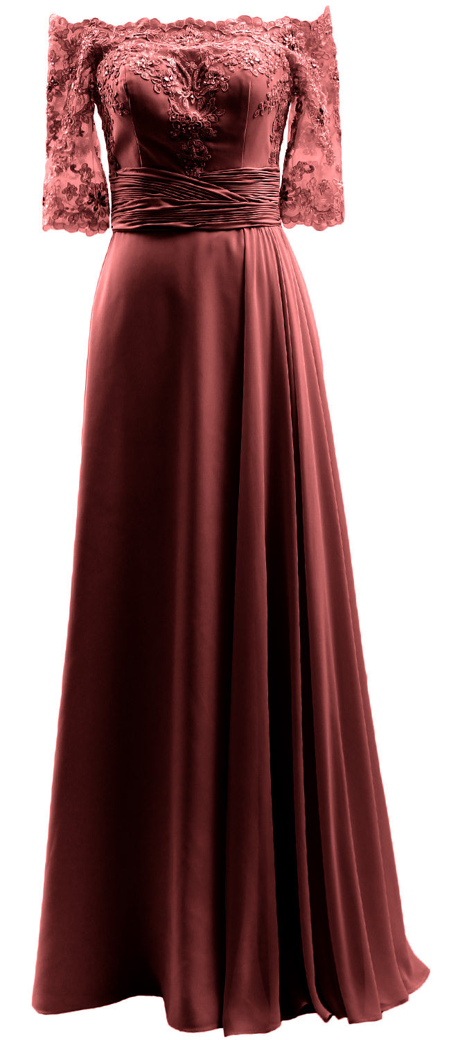 MACloth Damen-Kleid für die Brautmutter, schulterfrei, Spitze, lang, formelles Abendkleid