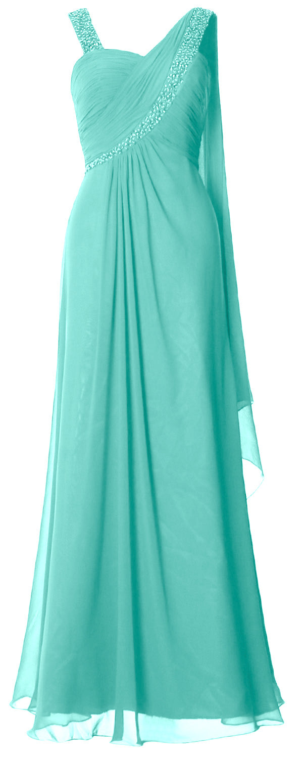 MACloth Women Beading Long Pleated Prom Dresses Evening Party Formal Gown