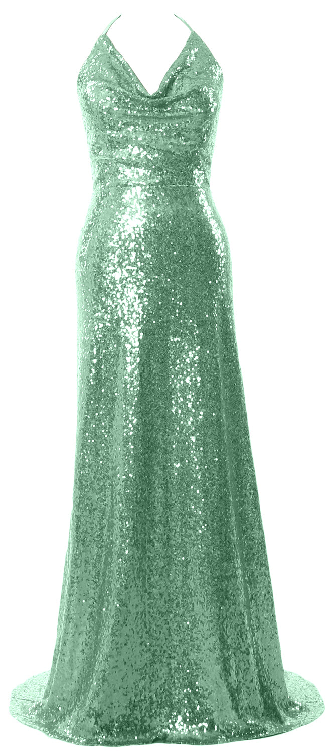 MACloth Damen Neckholder Lange Pailletten Brautjungfernkleider Party Abendkleid Maxi