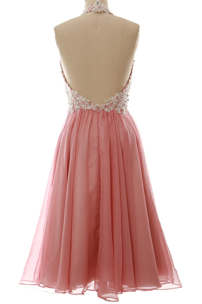 MACloth Women Halter Short Lace Beading Wedding Guest Dresses Homecoming
