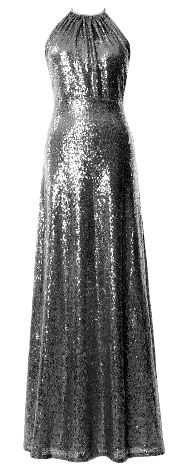 MACloth Damen Neckholder Pailletten Lange Brautjungfernkleider Hochzeit Party Abendkleid