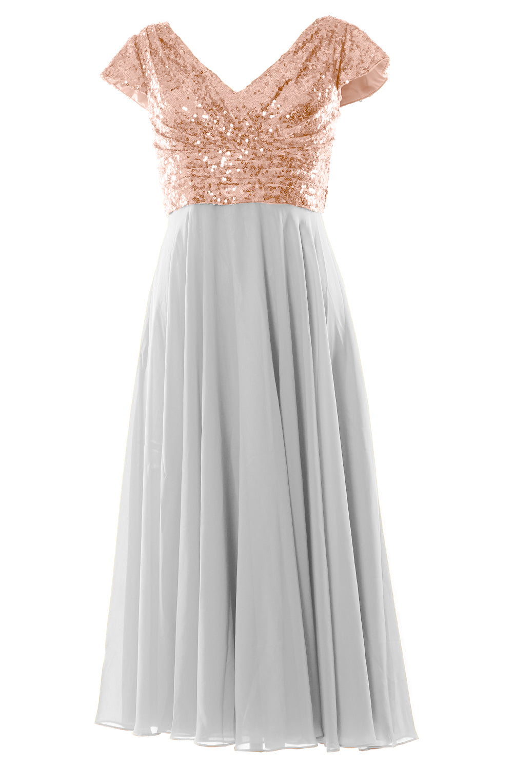 MACloth Damen Kleider für die Brautmutter, wadenlang, Pailletten, Flügelärmel, Brautjungfer